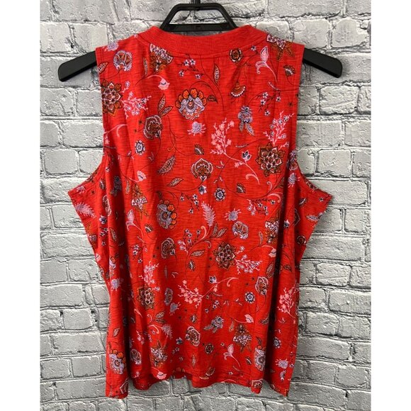 J. Jill Red Floral Sleeveless Henley Top Women 2X Button Front Casual - Picture 2 of 8